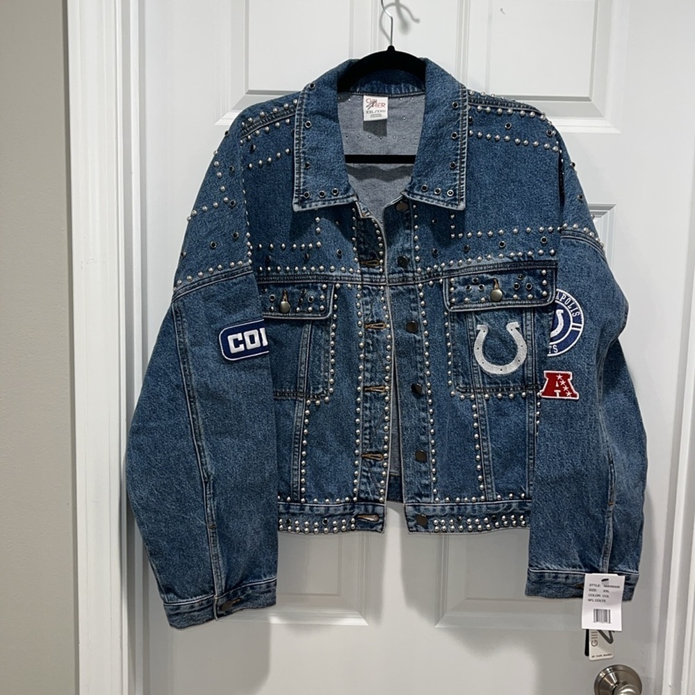NWT NFL G-III 4her Carl Banks Game Ball Denim Jacket Indianapolis Colts patches - Picture 3 of 13